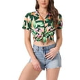 thumbnail image 1 of CAMISAS DE MUJER INSPIRADORAS CHIC Hawaianas de Manga Corta con Botones de Flores Tropicales L Hoja Verde, 1 of 6