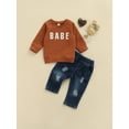 thumbnail image 2 of Qiylii Boys Clothes Set, Letter Round Collar Sweatshirt+Elastic Waist Jeans, 2 of 8
