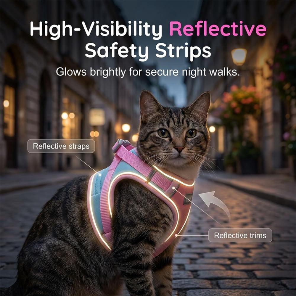 Escape Proof Cat Harness Leash Set Adjustable Reflective for Cats Rabbits Small Dogs