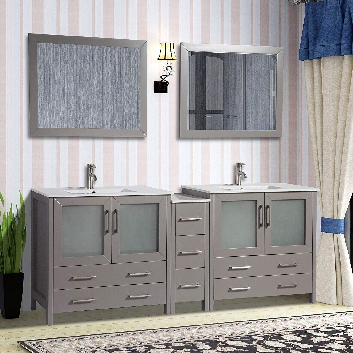 Vanity Art 84" Double Sink Bathroom Vanity Combo Set 13 Drawers, 2 ...