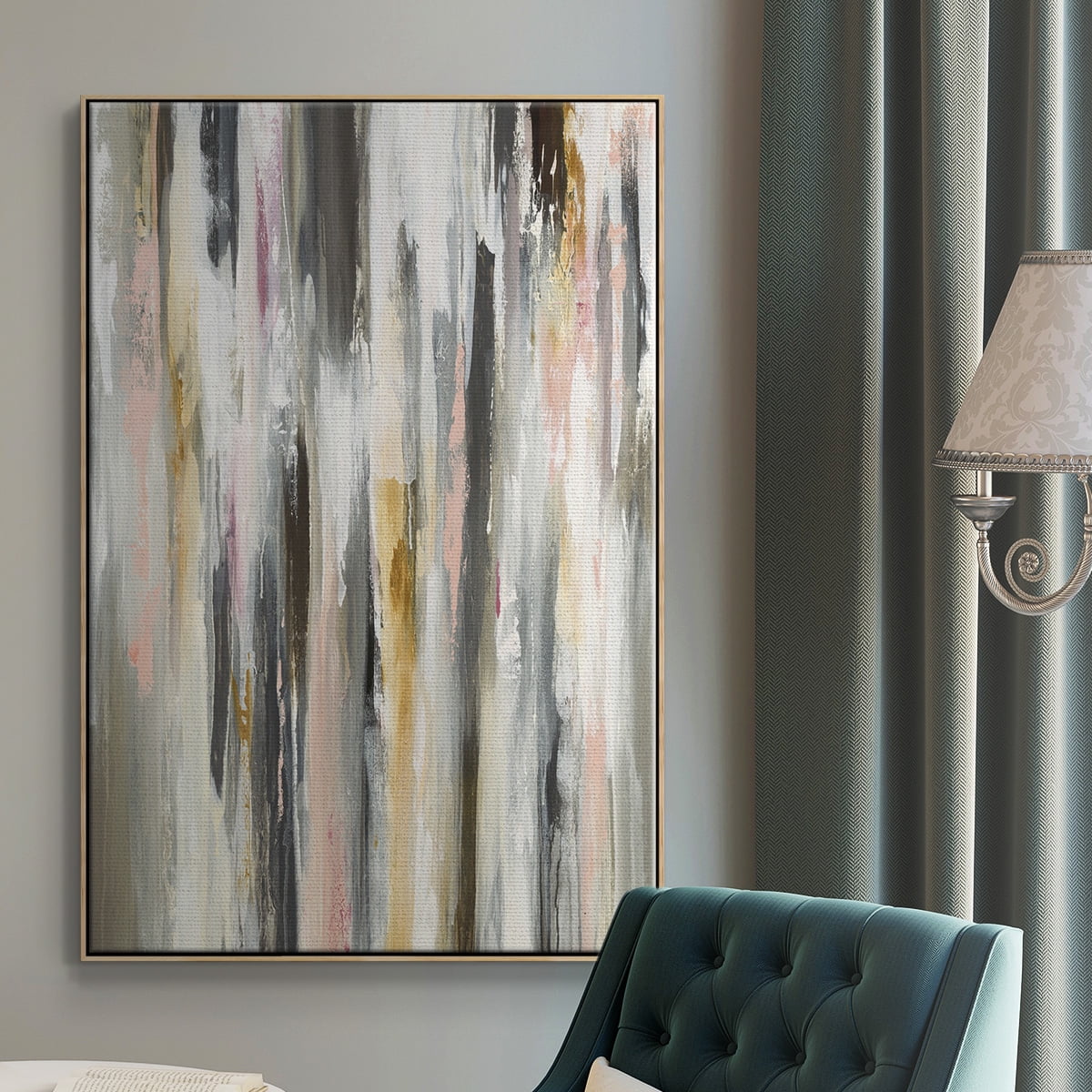 Color Ripple II Framed Premium Gallery Wrapped Canvas - Ready to Hang - 17 x 25 - Natural Wood Floating Frame