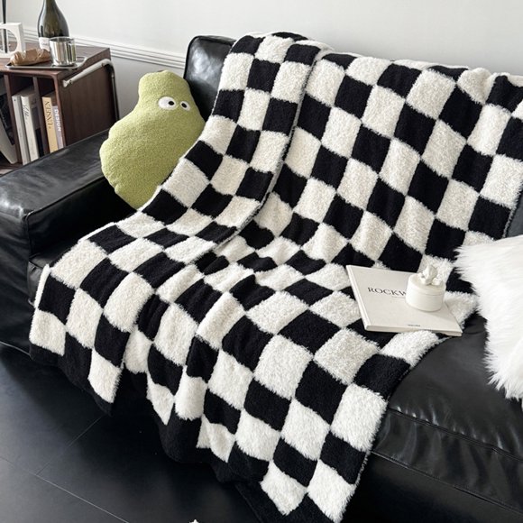 Manta de piel sintética a cuadros, tamaño doble, con microfibra de punto suave, manta suave y cálida para sofá, dormitorio, sala de estar, cuadros verde salvia