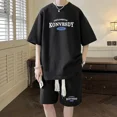 thumbnail image 2 of Traje de hombre de moda coreana con diseño de gofres, camiseta de manga corta y pantalones cortos, conjuntos de ropa deportiva para hombre, chándal de moda, conjunto de 2 piezas, conjuntos estampados, 2 of 5