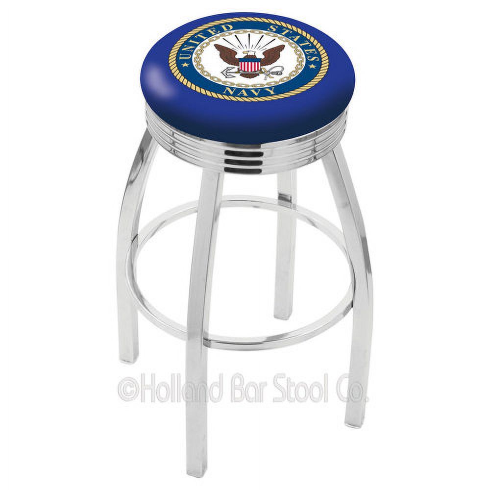 30" L8C3C - Chrome U.S. Air Force Swivel Bar Stool with 2.5" Ribbed Accent Ring by Holland Bar Stool Company - image 4 of 6