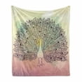 thumbnail image 1 of Peacock Soft Flannel Fleece Throw Blanket, Feathers Gradient Watercolor Sketch Bird of Juno, Cozy Plush for Indoor and Outdoor Use, 50" x 70", Cream Multicolor, by Ambesonne, 1 of 5