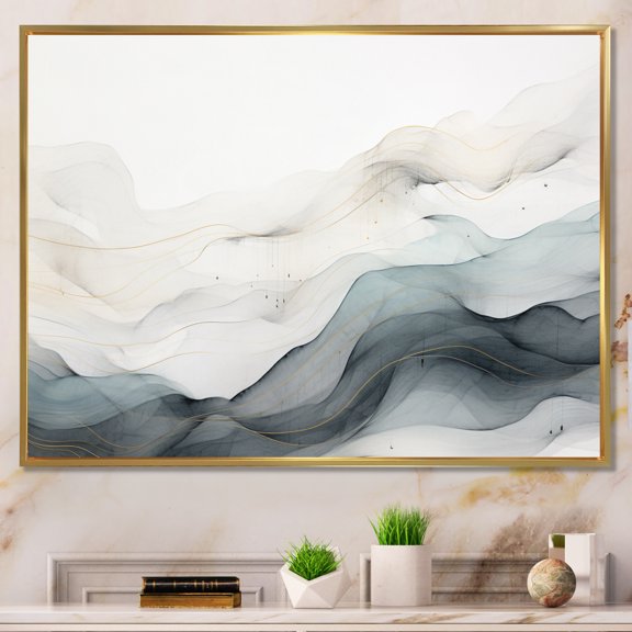 Designart "Blue Grey Line Art Conceptual modern II" Modern Floater Framed Wall Decor