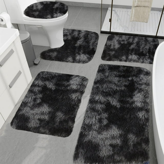 TIMIFIS Bathroom Rugs Mixed Colors Bath Mats 5 Set Bathroom Rugs for 5 PCS Toilet Mats Universal Soft Comfortable Water Absorption Non-Slip Thick Machine Washable Easy Dry Dark Color Bath Mat