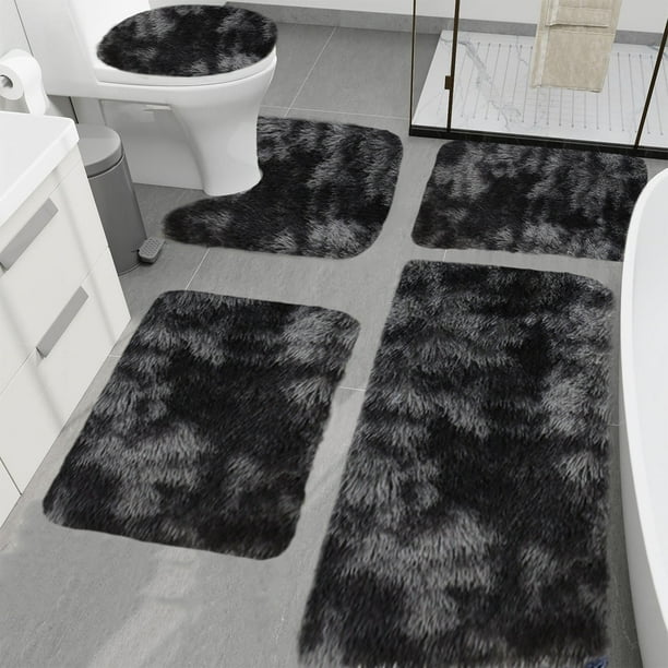 Soft Bathroom Rugs 5-Piece Non-Slip Absorbent Velvet Toilet Mats and Lid Cover for Bathroom Floor Shower Mat Washable Comfortable Home Decor(15.7x31.5in,15.7x19.6in,15.7x14.9in,2 pcs 15.7x23.6in)