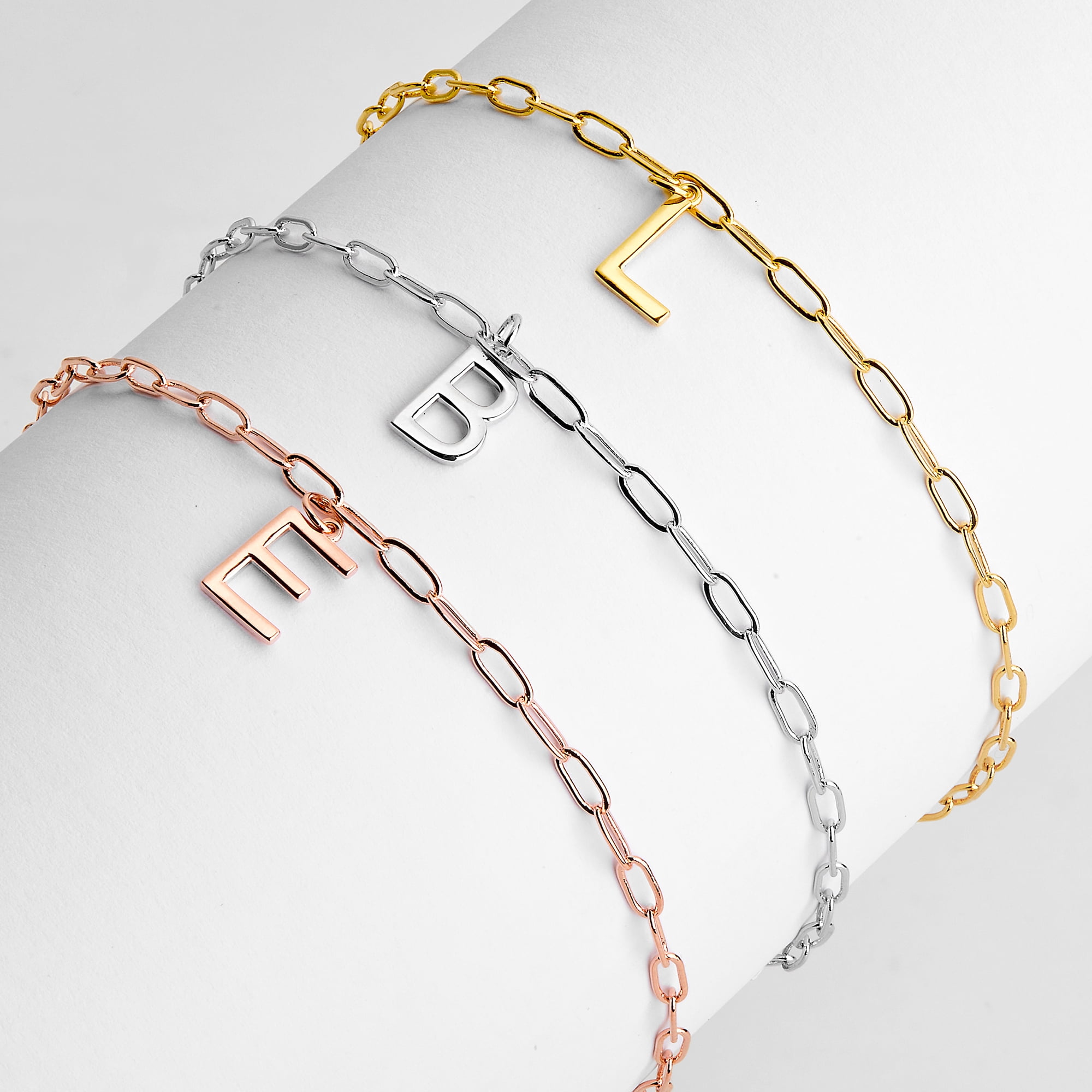 Personalized Planet Women's Sterling Silver Initial Charm Paperclip Chain Bracelet