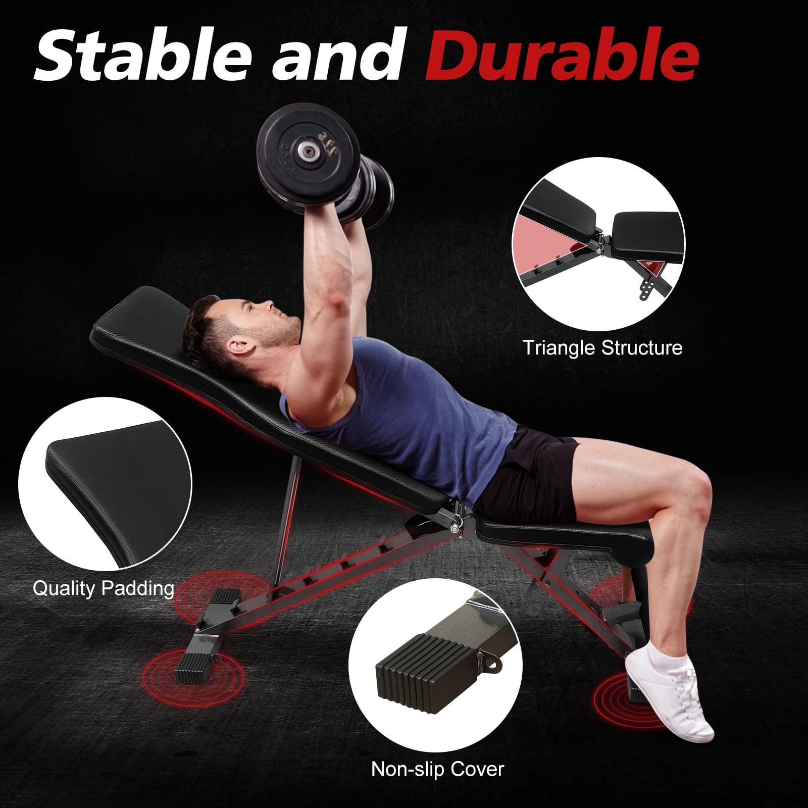 Aukfa Weight Bench,Adjustable Strength Training Foldable Bench for Full Body Workout,600LBS,Black
