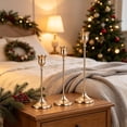 thumbnail image 5 of 3PCS Vintage Gold Taper Candlestick Holders for Table Decor, Tall Sturdy Metal Build, Fits Pillar Candles, Great for Wedding Fireplace & Dining Centerpieces, Ideal Housewarming Gift, 5 of 7