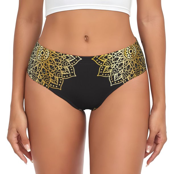 Balery Gold Mandala Ropa Interior de Algodón para Mujer con Dibujo – Braguitas Cómodas y Elásticas, Estilo Clásico-X-Large