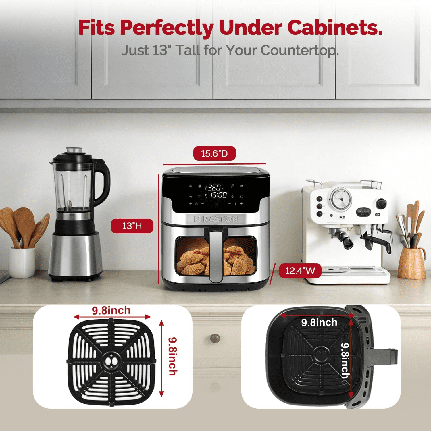 MIRASTON Air Fryer, 8.5-QT Family Size, 8 Preset Recipes, One-Touch Digital Control Presets, Stainless Steel