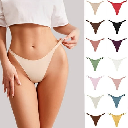 BSDJILFG Seamless Thongs for Women Ice Silk Low Cut Seamless Underwear Solid Color String Ribbon Tie Bikini Tankini Bottoms Clearance