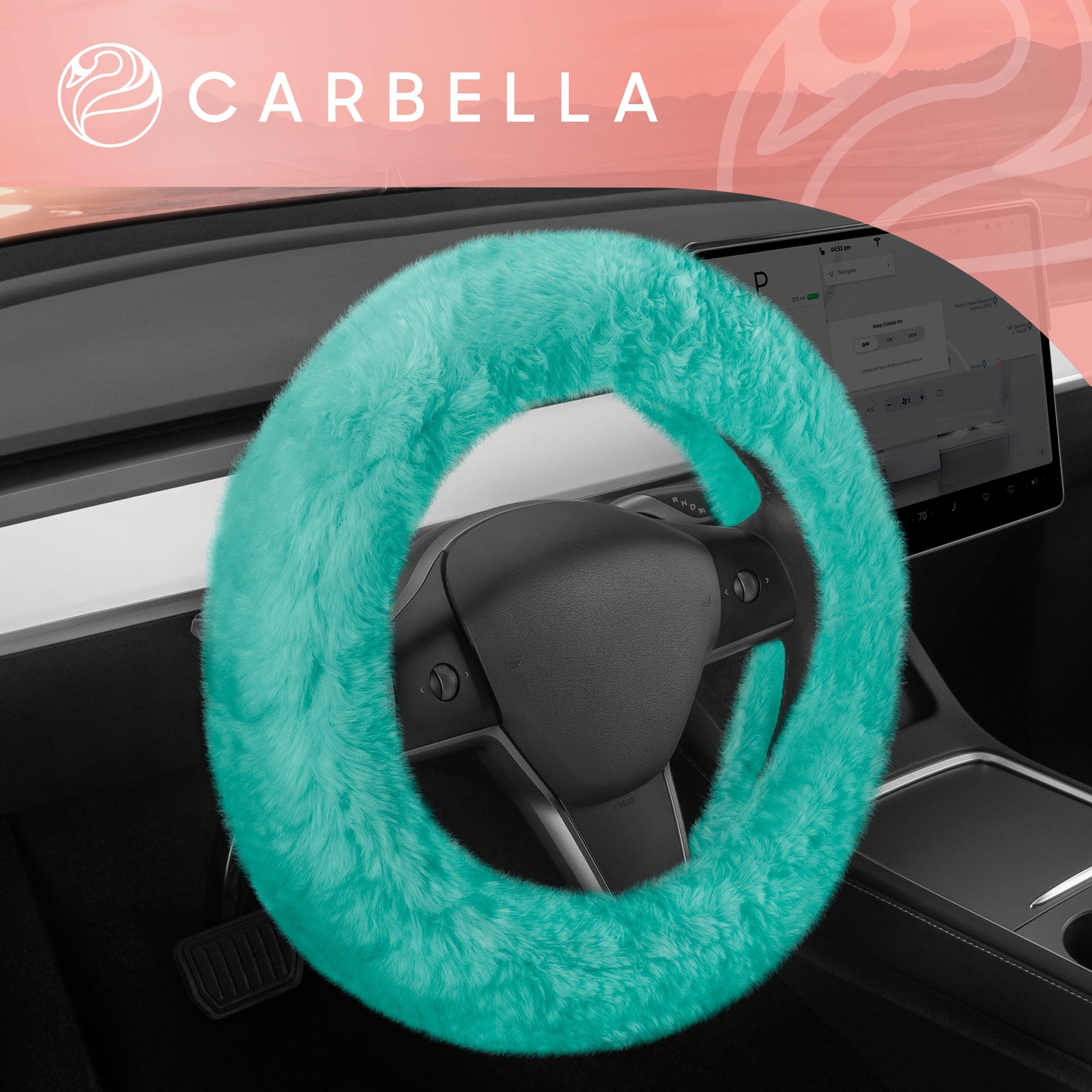 bdk fantastic fleece - faux sheepskin wool steering wheel cover for car truck suv van auto - ultra comfort for your hands - standard size 14-15.5" (mint)