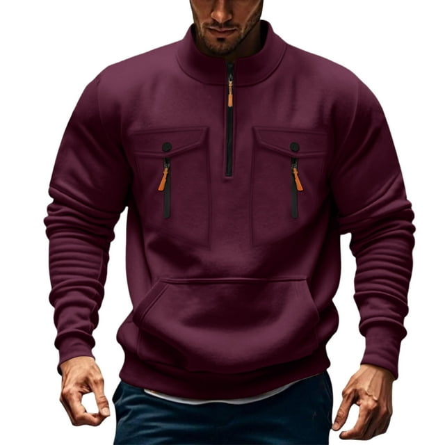 Seeotter Men's Quarter Zip Up Pullover Slim Fit Lightweight Mock Neck Long Sleeve Sweaters