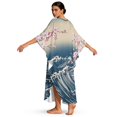 thumbnail image 2 of Xoenoiee Cherry Blossom Sea Waves Print Kaftan Dress for Women Plus Size Caftan Maxi Beach Dress V-Neck Moo Moos Loungewear Summer Swimsuit Cover Up for Pool Vacation, 2 of 7