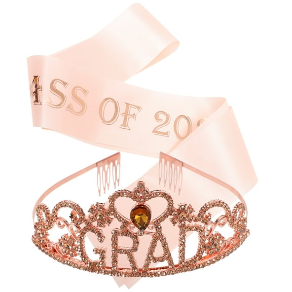 Clispeed Rose Plated Gold Graduation Sash and Tiara Kit for Party Decor 1Set