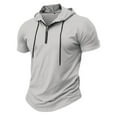 thumbnail image 4 of MIXUE Shirts For Men Summer Solid Color Hooded Zipper Short Sleeve Slim Fit Casual Pullover Tops T-shirts Activewear,Gray,XXL, 4 of 5