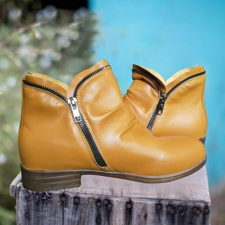 

purcolt Women s Retro Solid Booties Zipper Low Heel Ankle Boots Fashion Casual Flat Platform Leather Boots Fall Winter Soft Comfy Short Boots Shoes Clearance Sale