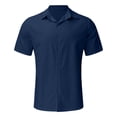 thumbnail image 4 of Rovga Shirts For Mens Short Sleeve Turn Down Casual Solid Color Button Formal Blouses Navy L, 4 of 5
