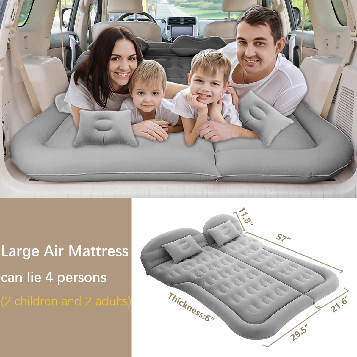 Byseng SUV Air Mattress, Inflatable Car Sleeping Bed for SUV Back Seat, Foldable PVC Flocking Soft Camping Bed 69" - Black