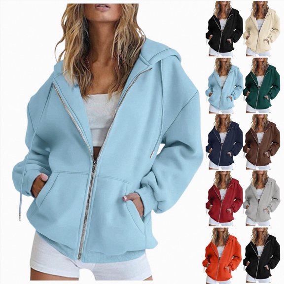 Vedolay Women Hoodies Zip Up Hoodie Women Long Sleeve Fall Winter Oversized Sweatshirts Zipper Oversized Cute Jackets with Pockets