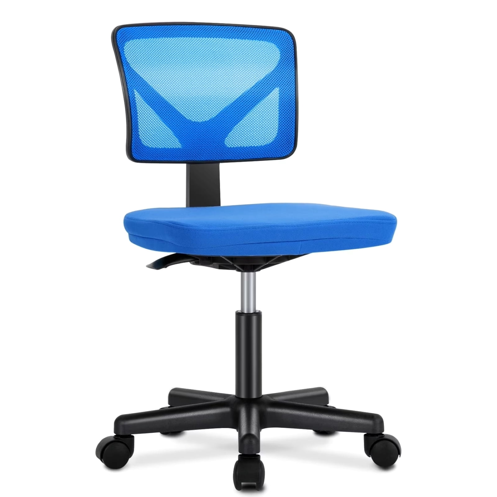 Kelno Small Desk Chair with Wheels Armless Low-Back Office Chair Ergonomic Adjustable Computer Desk Chair with Lumbar Support,Blue
