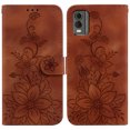thumbnail image 2 of Compatible with Nokia C32 Embossed Lily Wallet Case with Card Holder PU Leather Flip Cover, 2 of 5