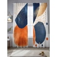 thumbnail image 3 of Navy Blue Burnt Orange Semi Sheer Curtains 84 Inch Length 2 Panels Set, Artwork Geometric Contemporary Sheer Kitchen Curtain Privacy Voile Window Curtain for Living Room Bedroom Rod Pocket Drapes, 3 of 7