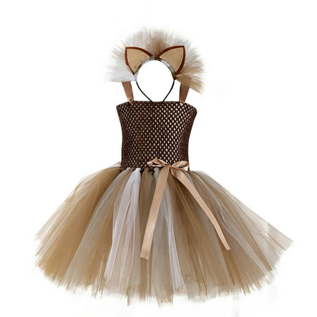 

DNDKILG Girl Sleeveless Sundress Summer Dress Tulle Tutu Dresses Brown 3Y-12Y 130