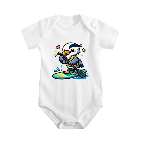 Great Blue Heron Paddleboarding Baby Bodysuit, 100% Cotton Short Sleeve Snap Romper, 0-12 Months