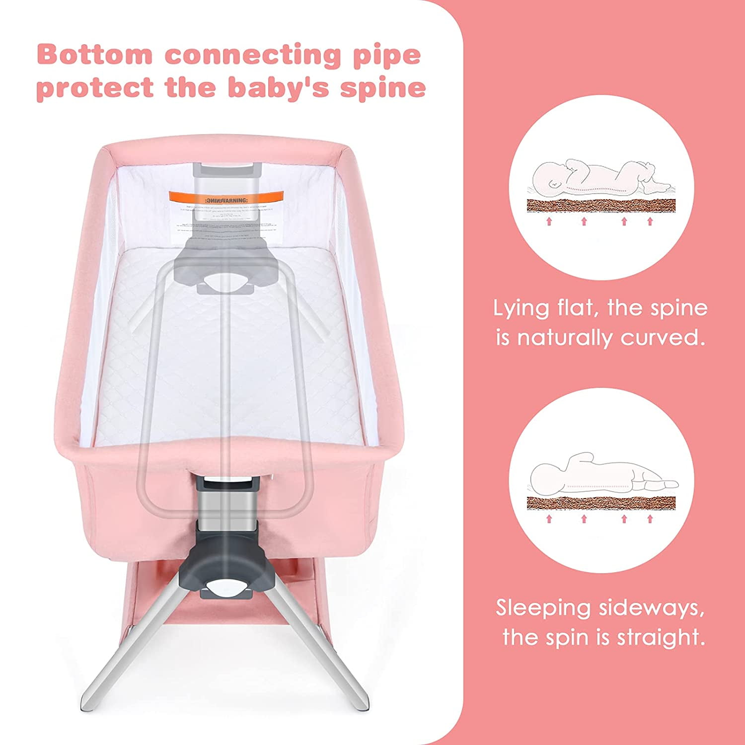 INFANS 3 in 1 Baby Bassinets, Bedside Sleeper for Newborn, Folding Crib with Mattress, Travel Bag, Wheels, 4-Sided Mesh, Easy to Assemble Cradle Co Sleeper Stationary Rock, Pink