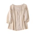 thumbnail image 3 of miqiqism Womens Summer Cotton Linen Tshirts Cozy Half Sleeves Shirt Trendy Crewneck Loose Fit Solid Button Down Blouses Casual Basic Pullover Thin Tee Tops,Beige,Medium, 3 of 5