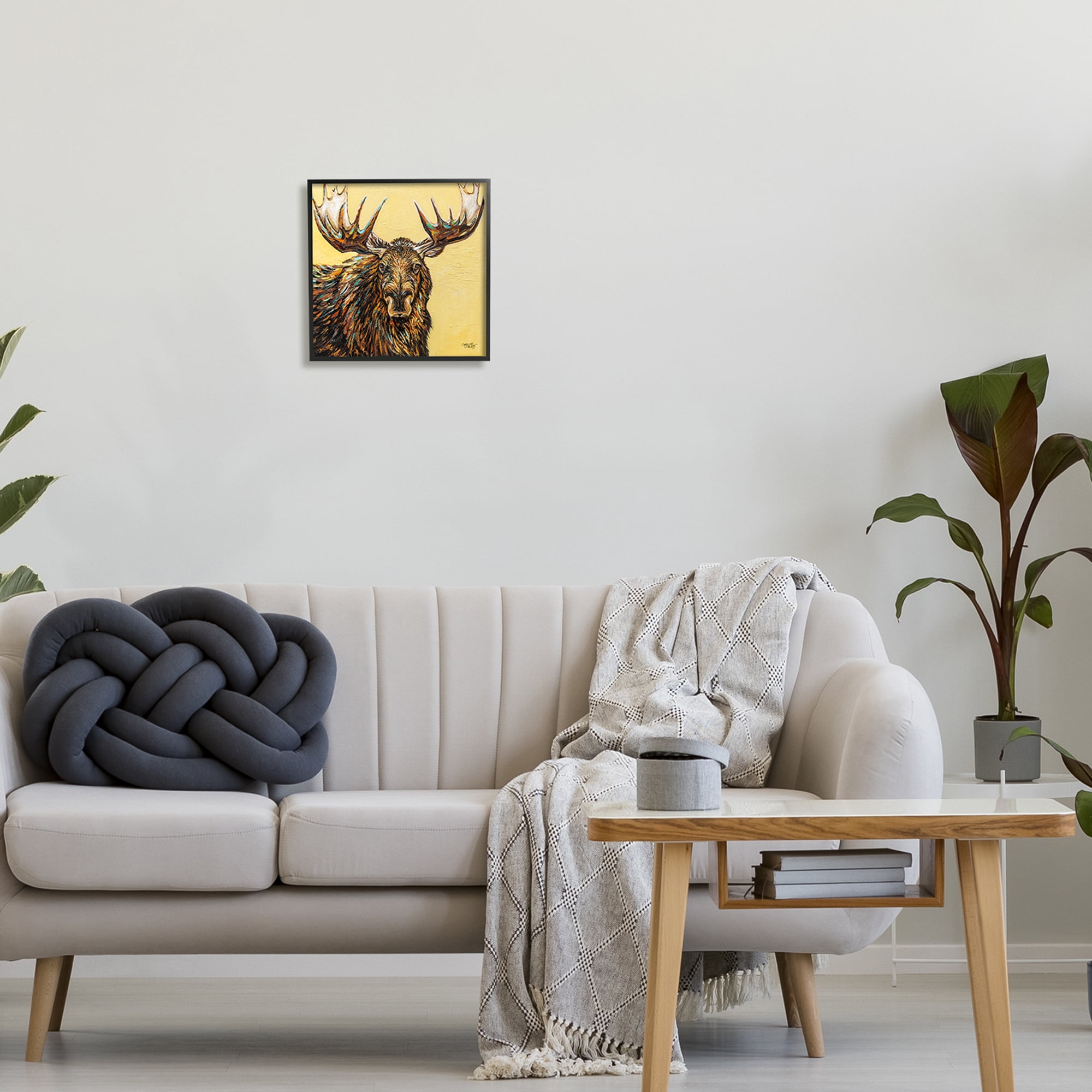 Stupell Industries Modern Moose Painting Animals & Insects Painting Black Framed Art Print Wall Art, 12 x 12