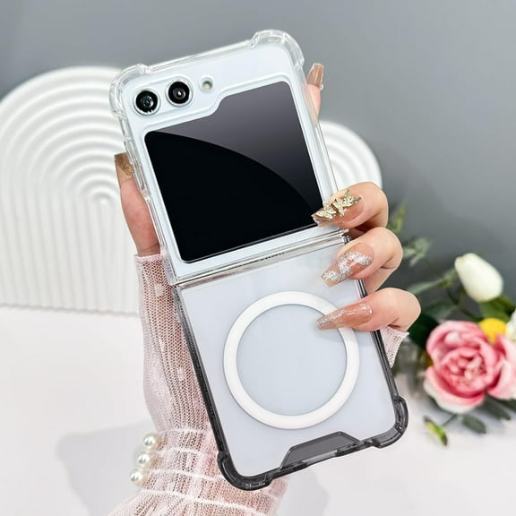 for Samsung Galaxy Z Flip 5 Case Crystal Gradient Clear Luxury Elegant Magnetic Case [Support for Magsafe] Camera Protector Soft TPU Shockproof Protective Galaxy Z Flip 5 Case -Black