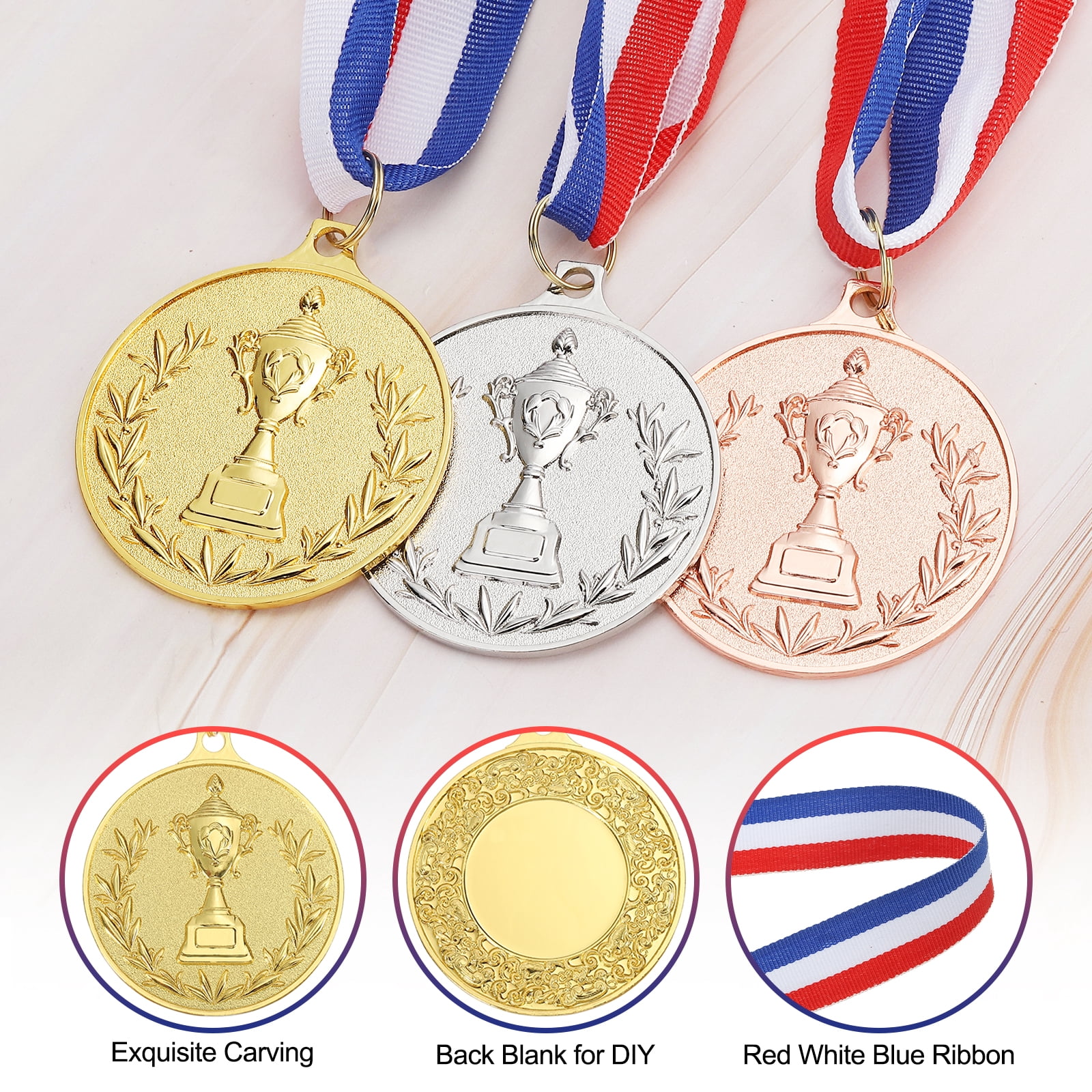 Uxcell Award Metal, Winner Award Medals Prize with Neck Ribbon Red White Blue Gold