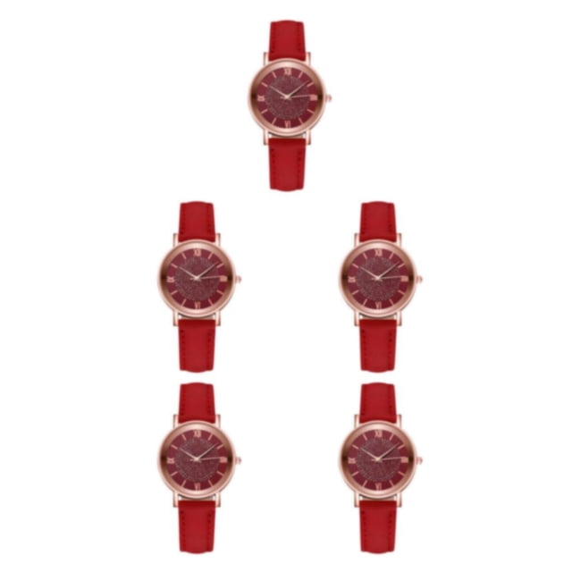 ZheElen Easy-to-read Ladies Quartz Watch Fashionable And Reliable Analog Display red 5Set