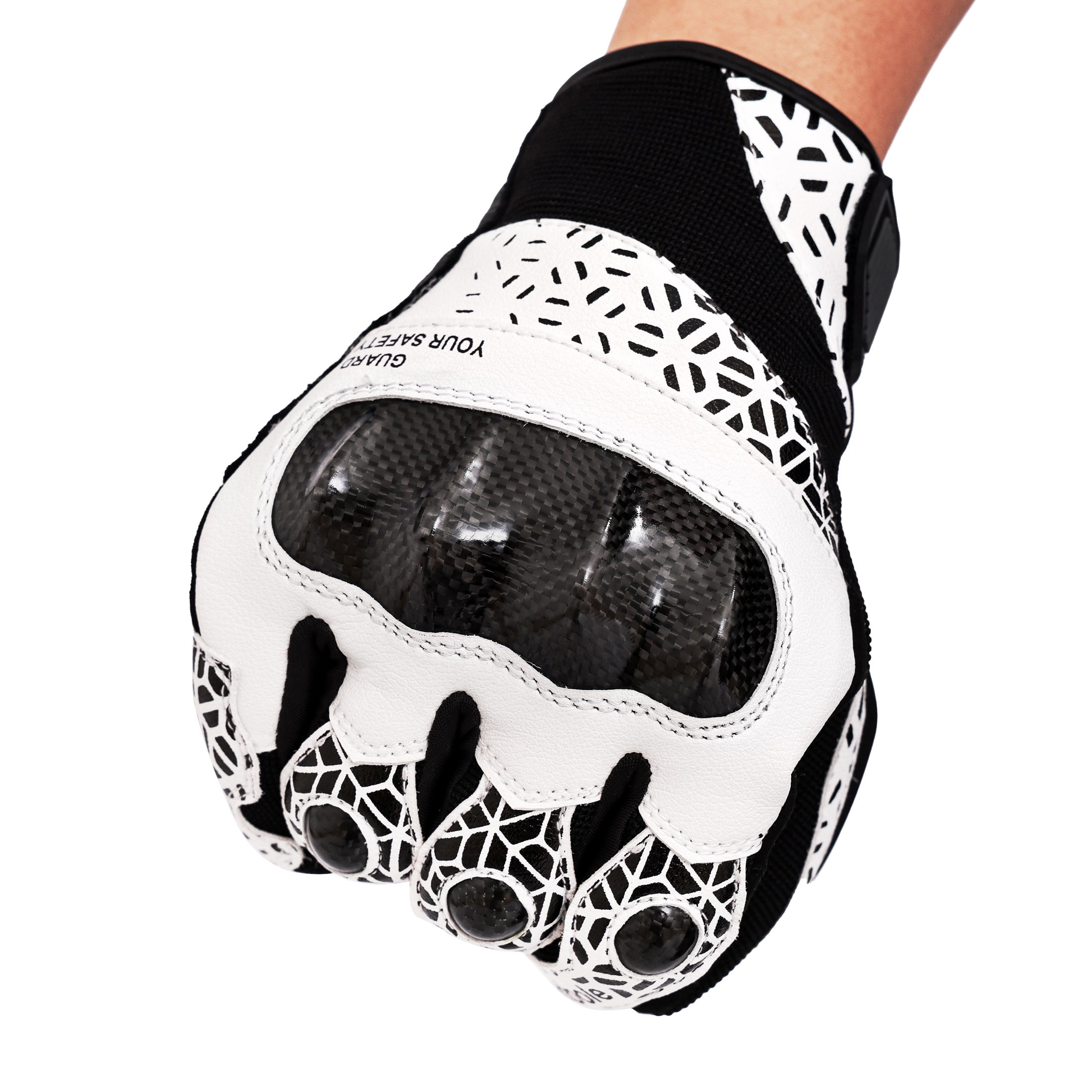 Motorcycle Gloves for Men Hard Knuckle Touchscreen Full Finger Leather Gloves Protection Riding Driving, White + Black