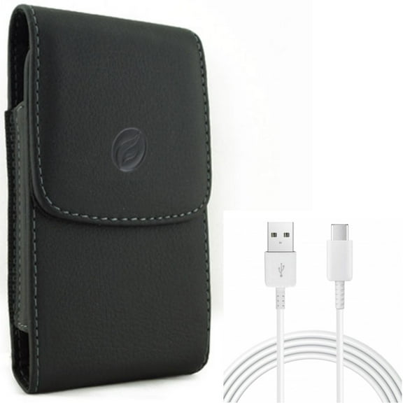 10ft USB-C Cable   Case Belt Clip for Motorola One 5G Ace Phone - Type-C Charger Cord Power Wire and Leather Holster Cover Pouch Combo for Motorola One 5G Ace (2021)