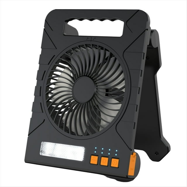 Ventilador Solar Plegable Portátil con Linterna LED para Camping, Tiendas de Campaña, Pesca, Playa, Coche y Actividades Al Aire Libre en Casa, Color Negro.