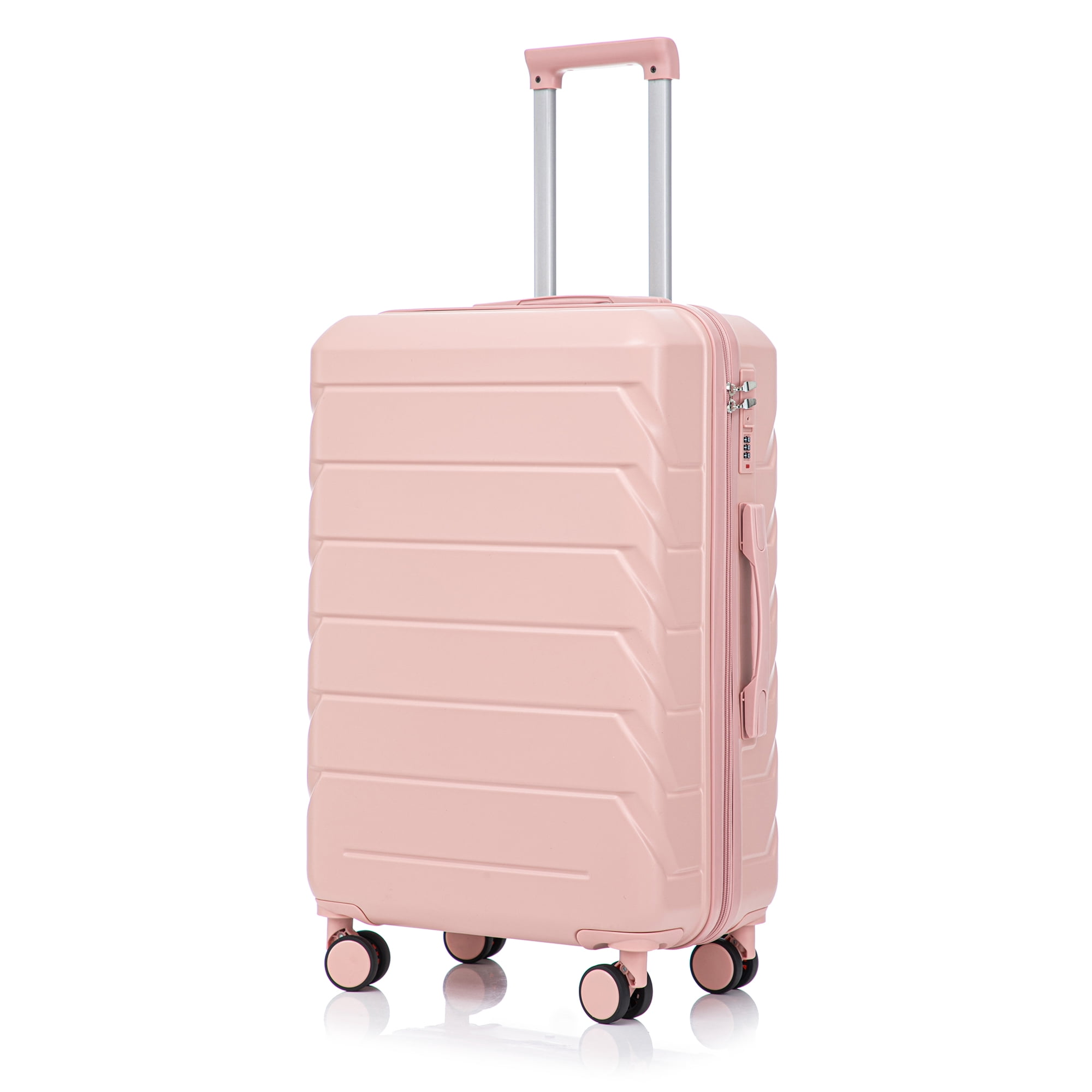 28 Inch ABS Hard Shell Large Travel Checked Luggage - Scratch Resistant Surface Four Multi-Directional Wheels, With Combination Lock and Side Hooks .(Pink)
