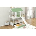 thumbnail image 4 of Euroco Twin Size Wood House Bunk Bed with Two Trundle for Kids, White & Green, 4 of 15