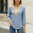 thumbnail image 2 of Bpmpbo Women's Long Sleeve Shirts 2025 New V-neck Button Color Striped T Shirts Pullover Casual Tops Comfortable Breathable Athletic Clothes Irregular Hem Clearance, 2 of 8