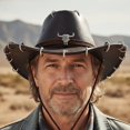 thumbnail image 6 of Slccxzc Classic Cowboy Hat PU Leather Jazz Hat Wide Brim Western Cowgirl Hat with Bullhead Badge for Outdoor, 6 of 7