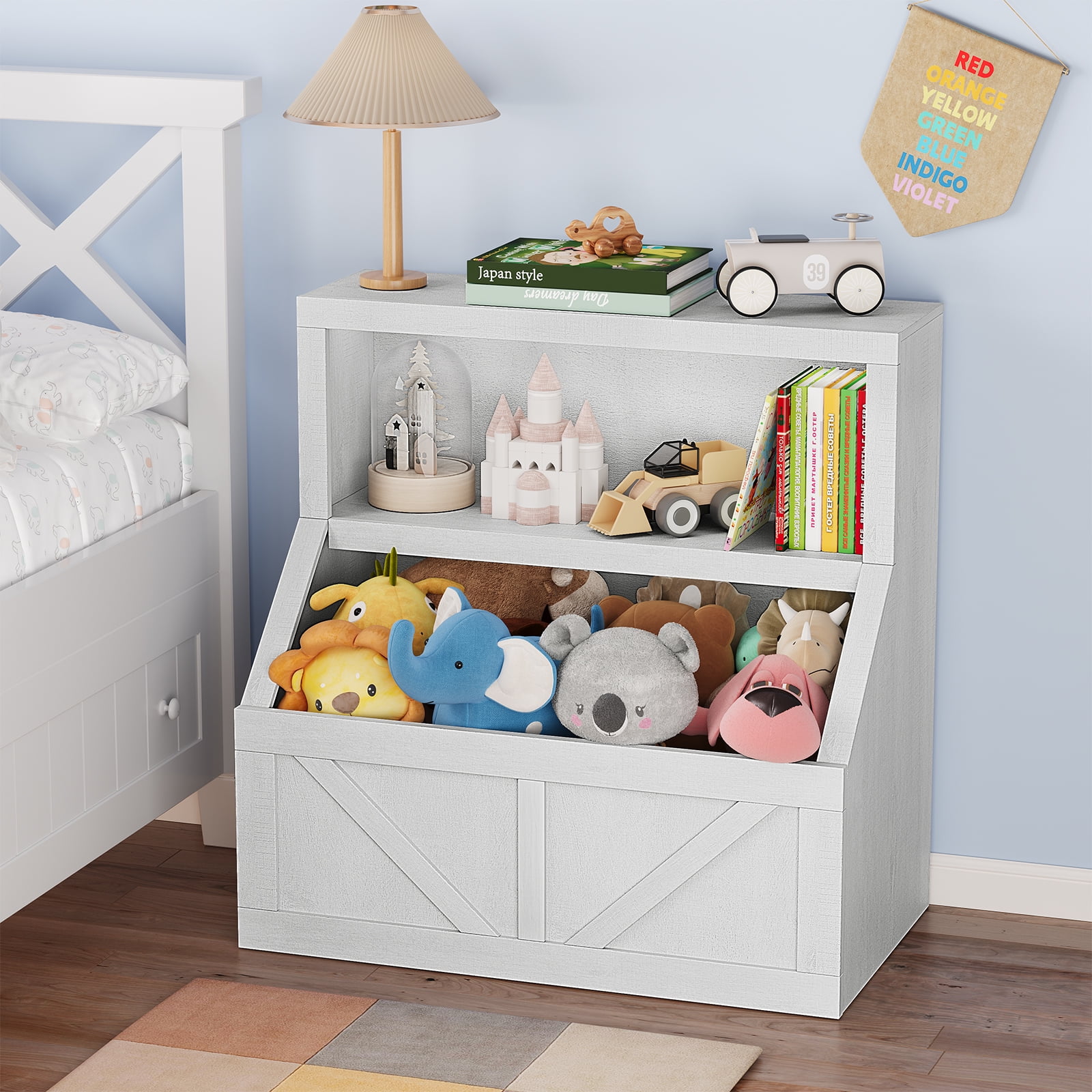 Kids Bookshelf Wooden Toy Storage Organizer with Cubby, Toddler Bookcases for Playroom, Children's Room, Bedroom, Nursery School