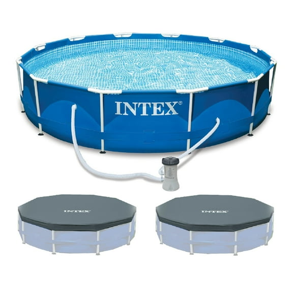 INTEX 12'x30" Metal Frame Swimming Pool with Filter Pump & Pool Cover (x2)