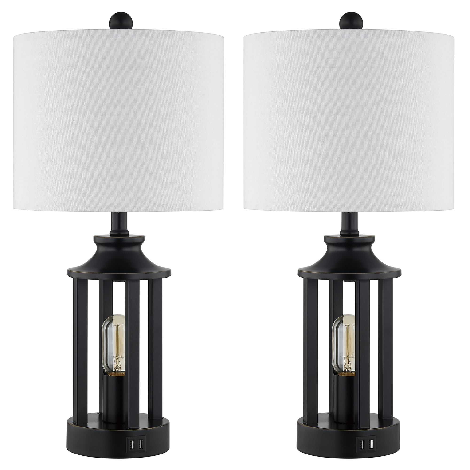 Cinkeda Modern Table Lamp Set of 2 with USB Ports 3 Way Dimmable Nightlight Industrial Black Bedside Lamps for Bedroom Living Room