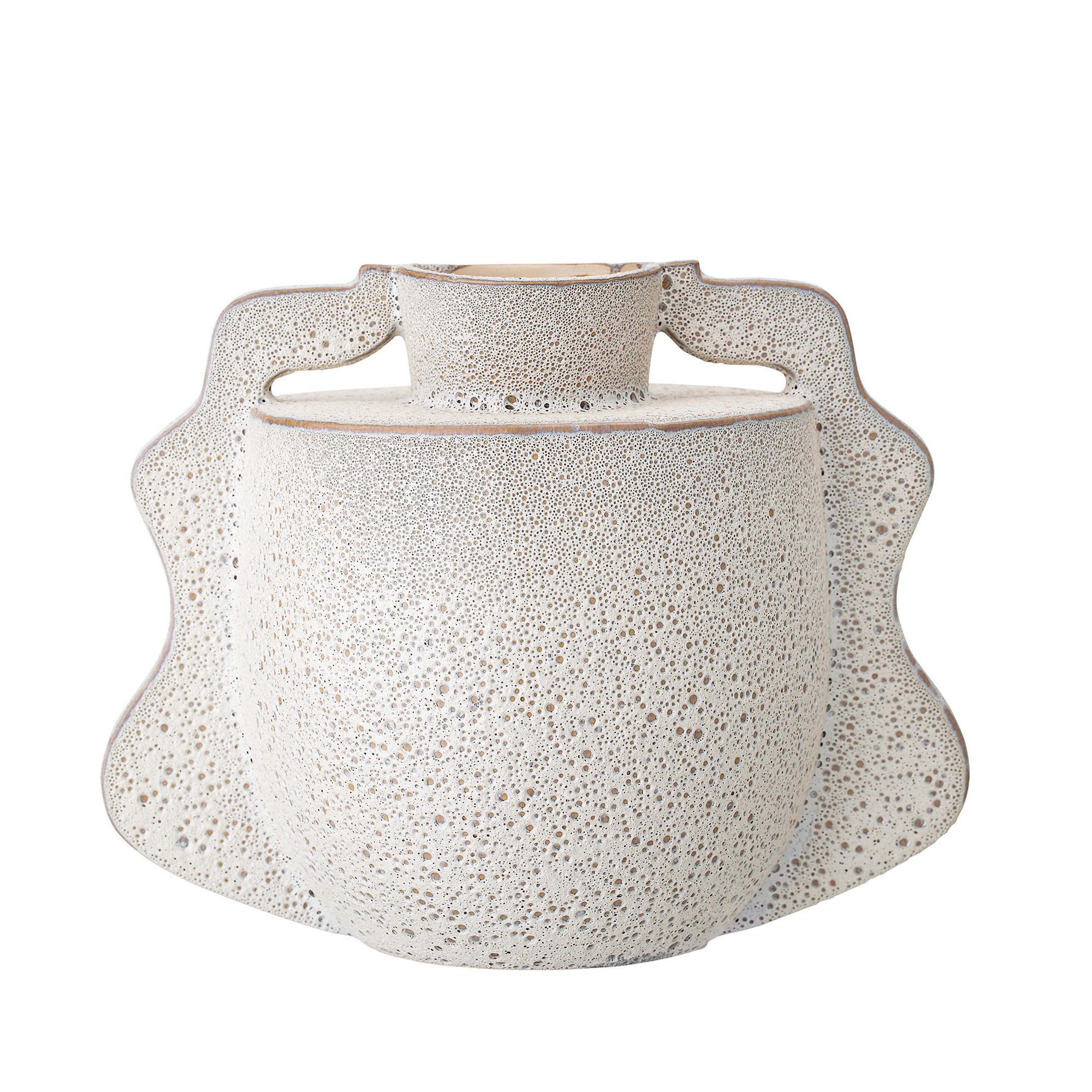 Bloomingville Handpainted White Stoneware Vase with Textured Reactive