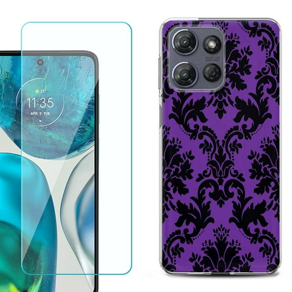 For Motorola Moto G Stylus 5G 2025 Phone Case Cover with Tempered Glass Screen Protector, by OneToughShield - Victorian Purple/Black